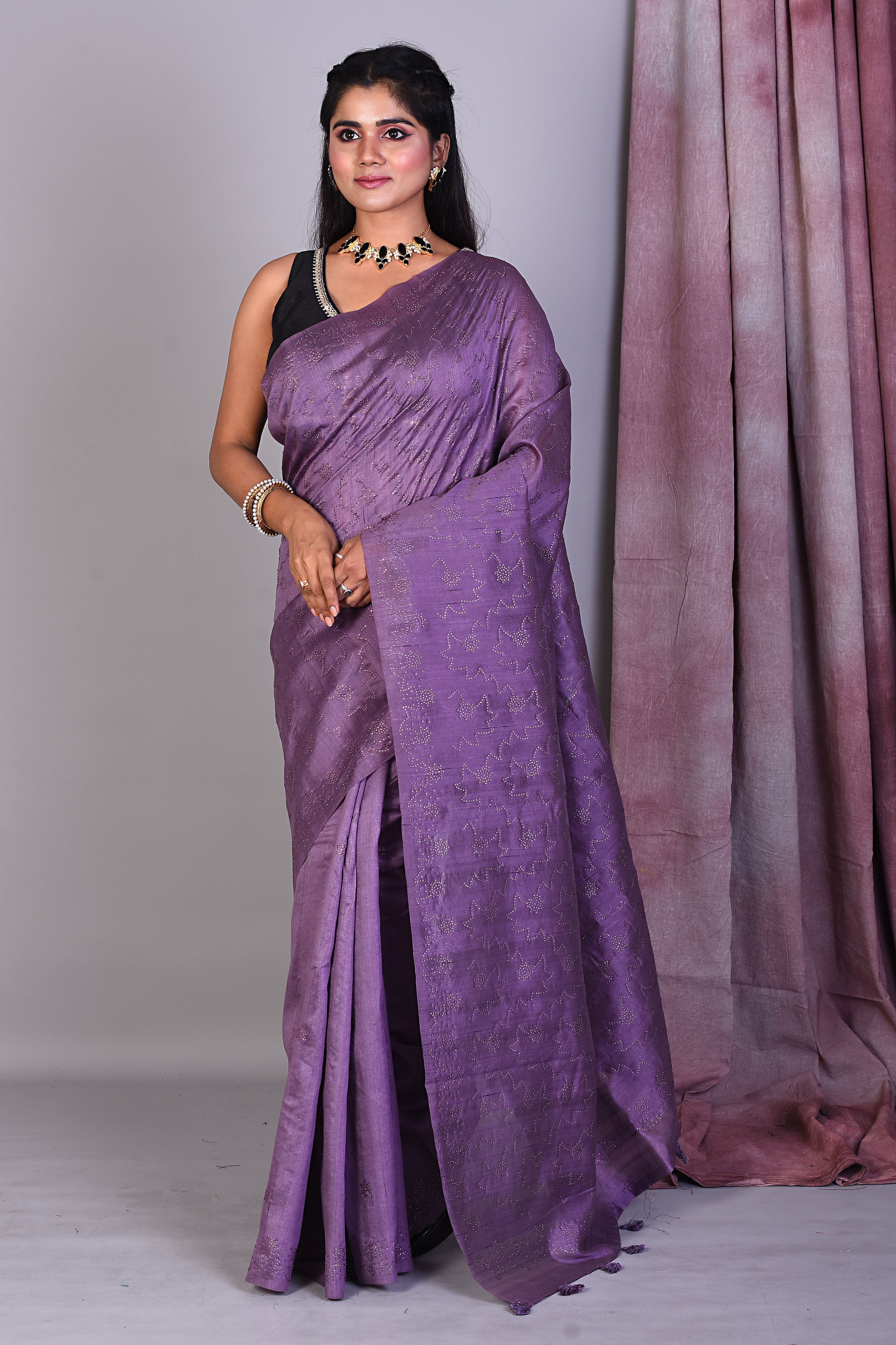 Lavender Blended Tussar Saree with Sequence Work - Keya Seth Exclusive