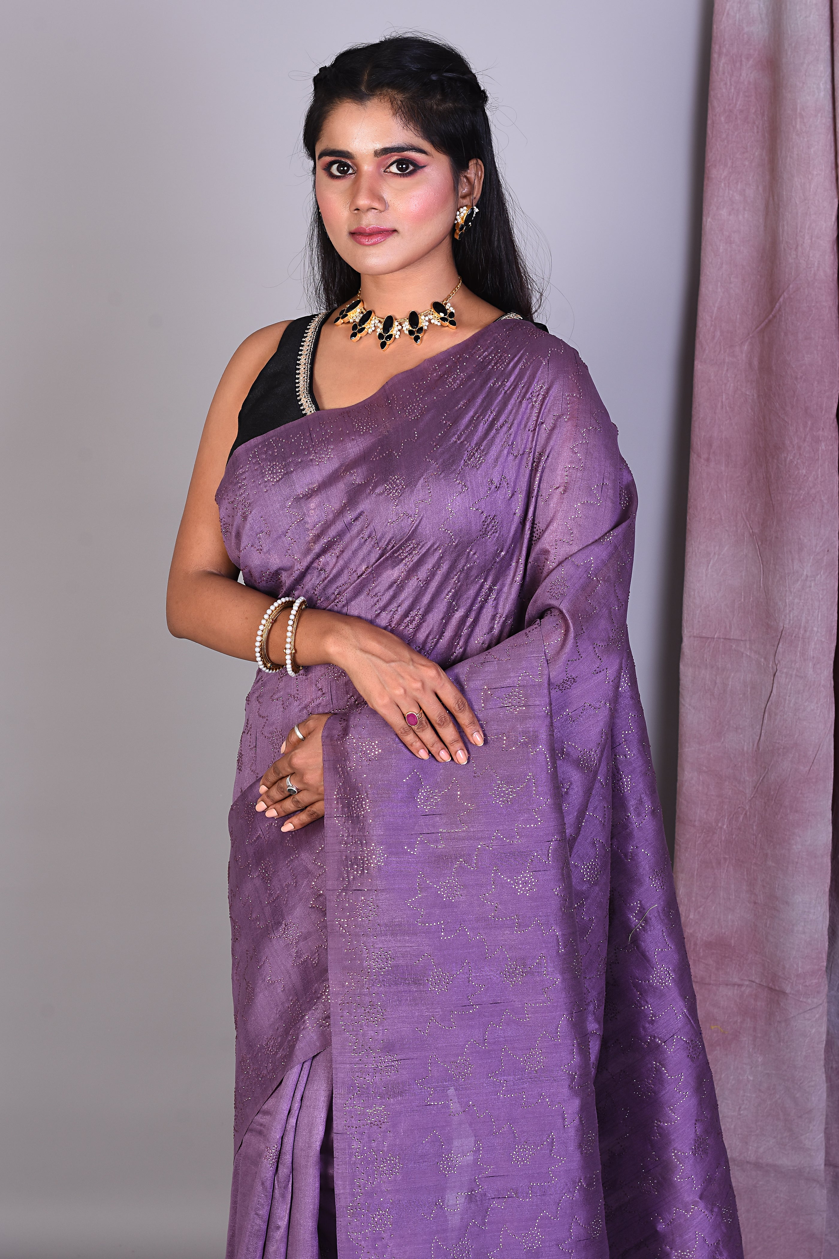 Lavender Blended Tussar Saree with Sequence Work - Keya Seth Exclusive