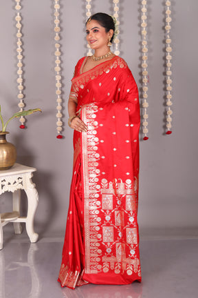 Red Blended Mashru Katan Banarasi Silk Saree - Keya Seth Exclusive