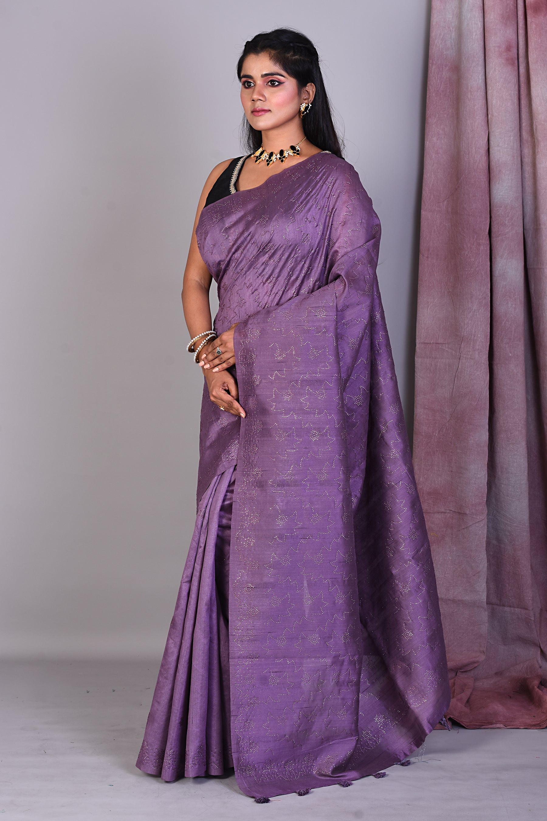 Lavender Blended Tussar Saree with Sequence Work - Keya Seth Exclusive