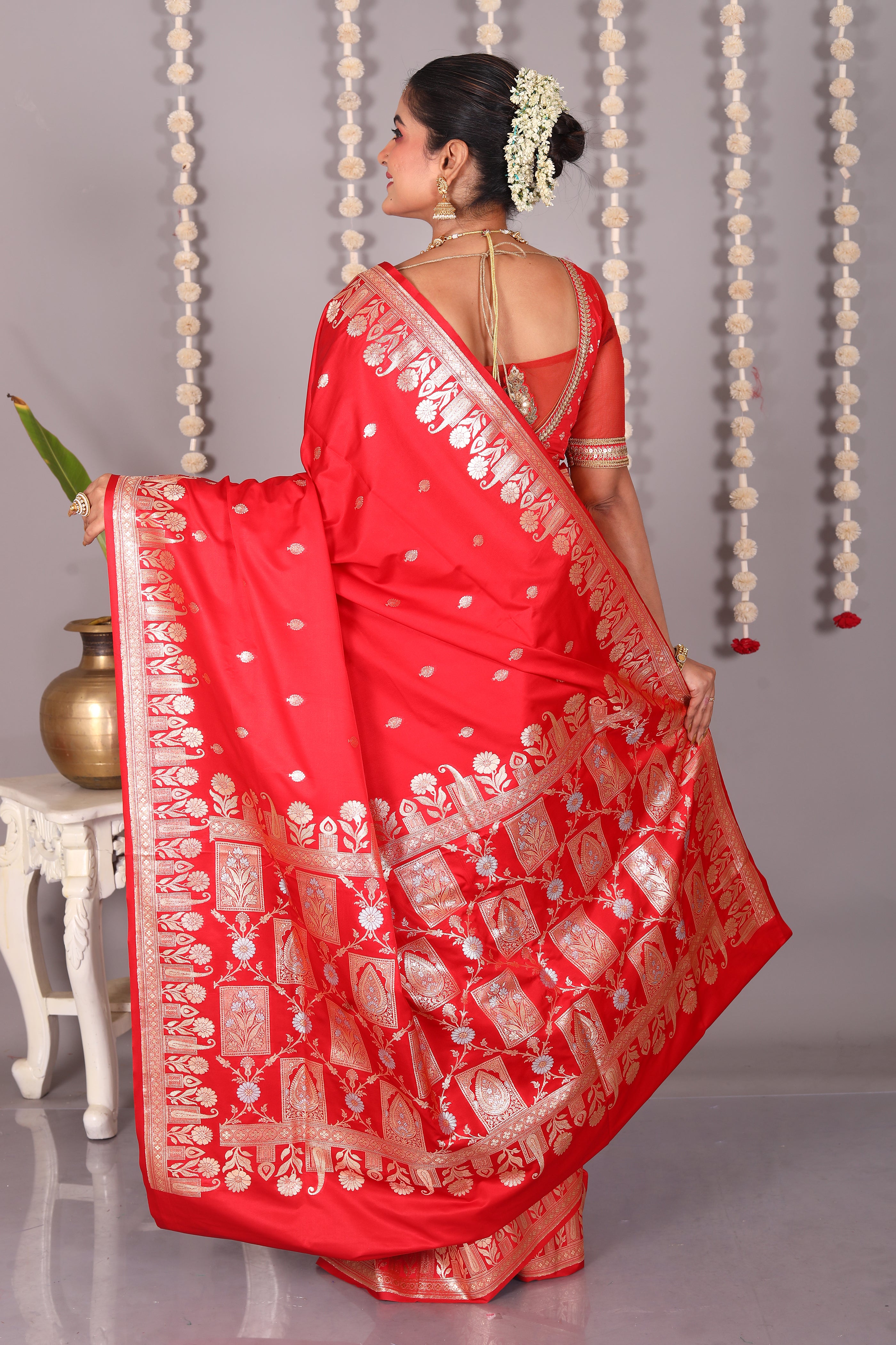 Red Blended Mashru Katan Banarasi Silk Saree - Keya Seth Exclusive