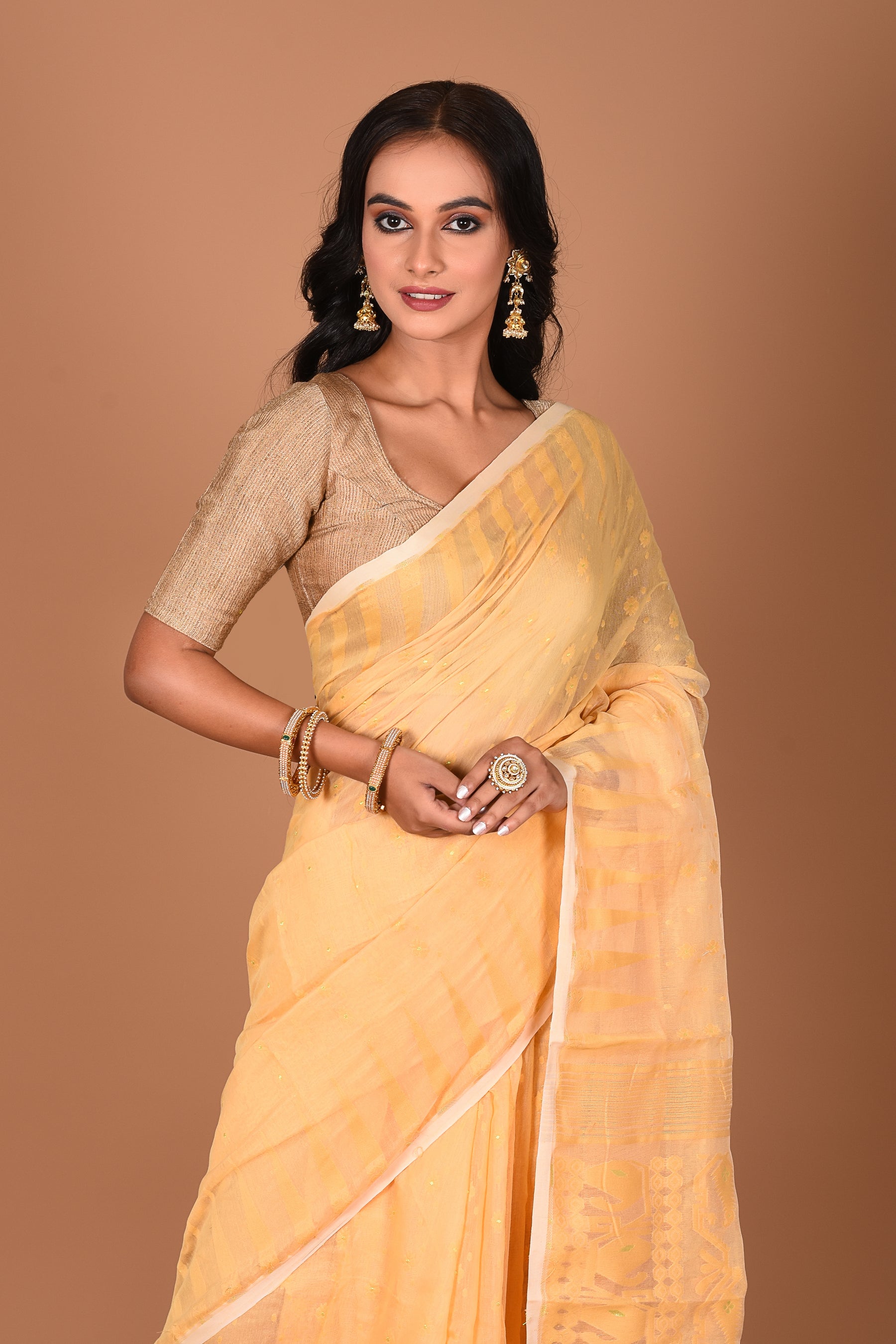 Light Yellow Jamdani Saree - Keya Seth Exclusive