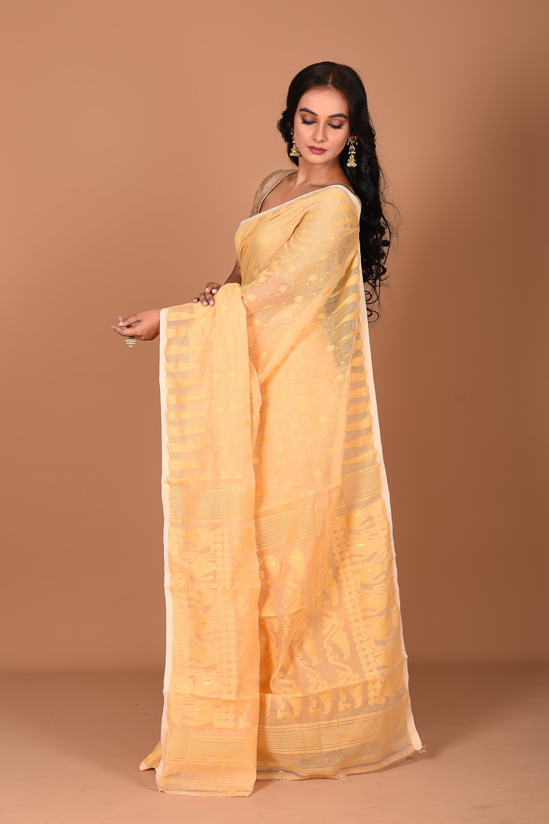 Light Yellow Jamdani Saree - Keya Seth Exclusive