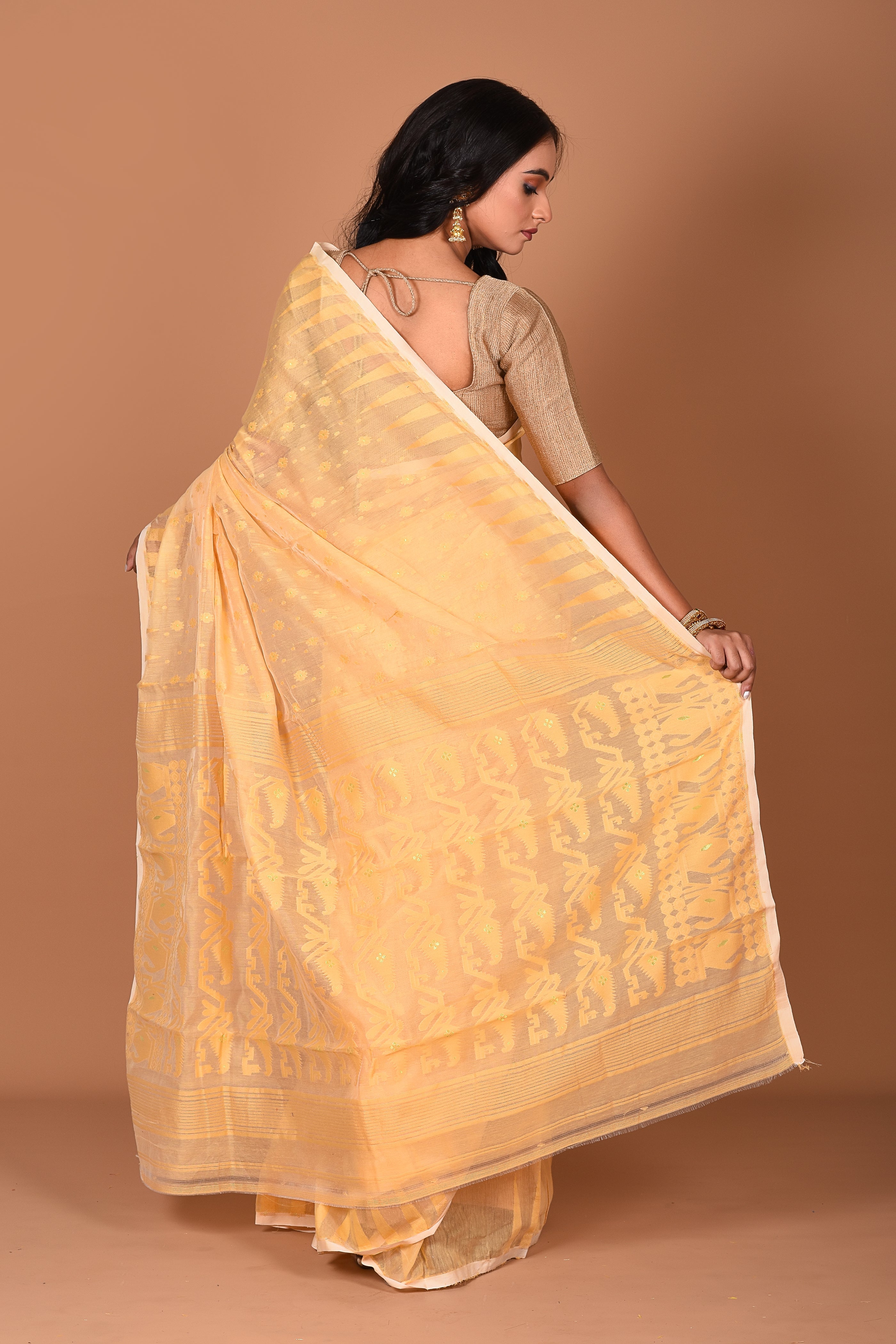 Light Yellow Jamdani Saree - Keya Seth Exclusive