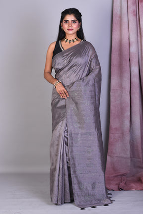 Dark Grey Blended Tussar Saree with Sequence Work - Keya Seth Exclusive