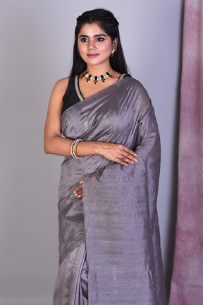 Dark Grey Blended Tussar Saree with Sequence Work - Keya Seth Exclusive