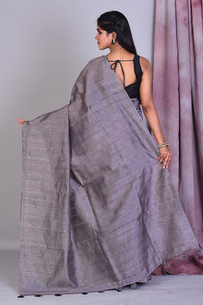 Dark Grey Blended Tussar Saree with Sequence Work - Keya Seth Exclusive