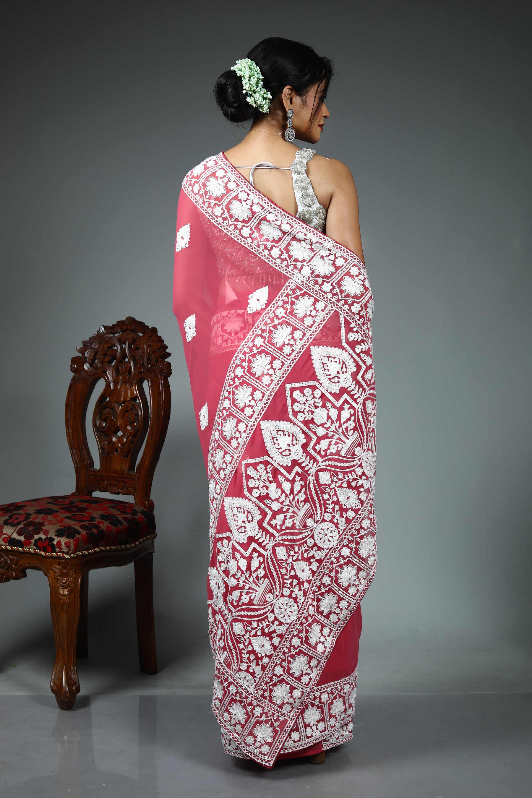 Light Pink Blended Chiffon Silk Saree