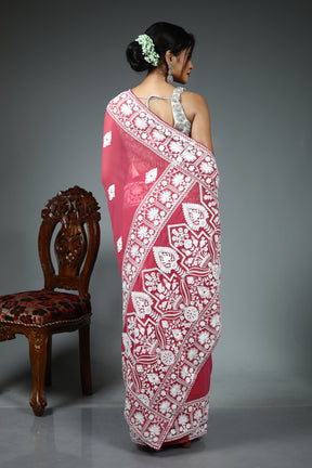 Light Pink Blended Chiffon Silk Saree