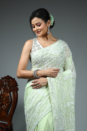 Light Green Blended Chiffon Silk Saree