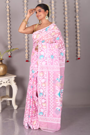 Pink Cotton Jamdani Saree - Keya Seth Exclusive