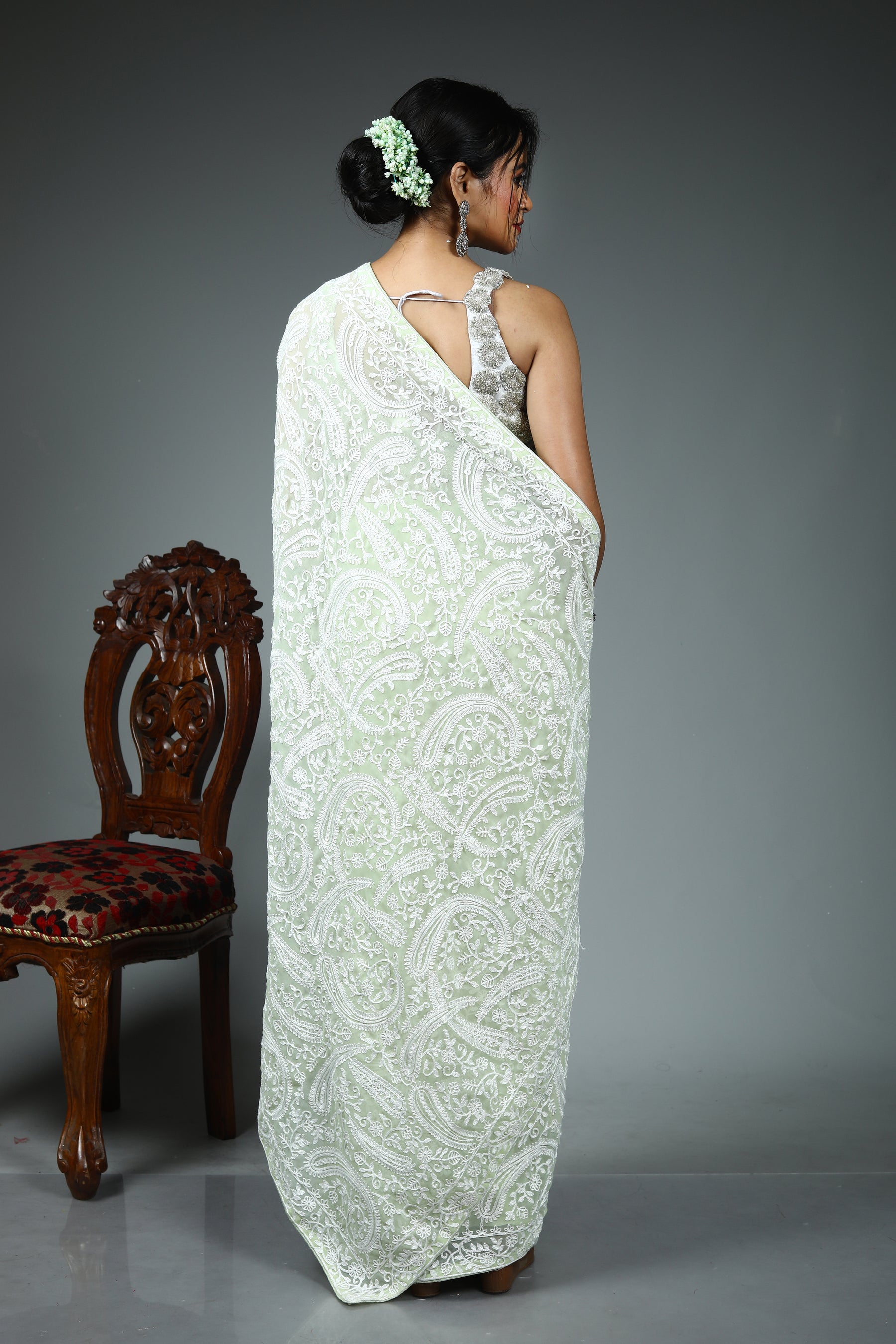 Light Green Blended Chiffon Silk Saree