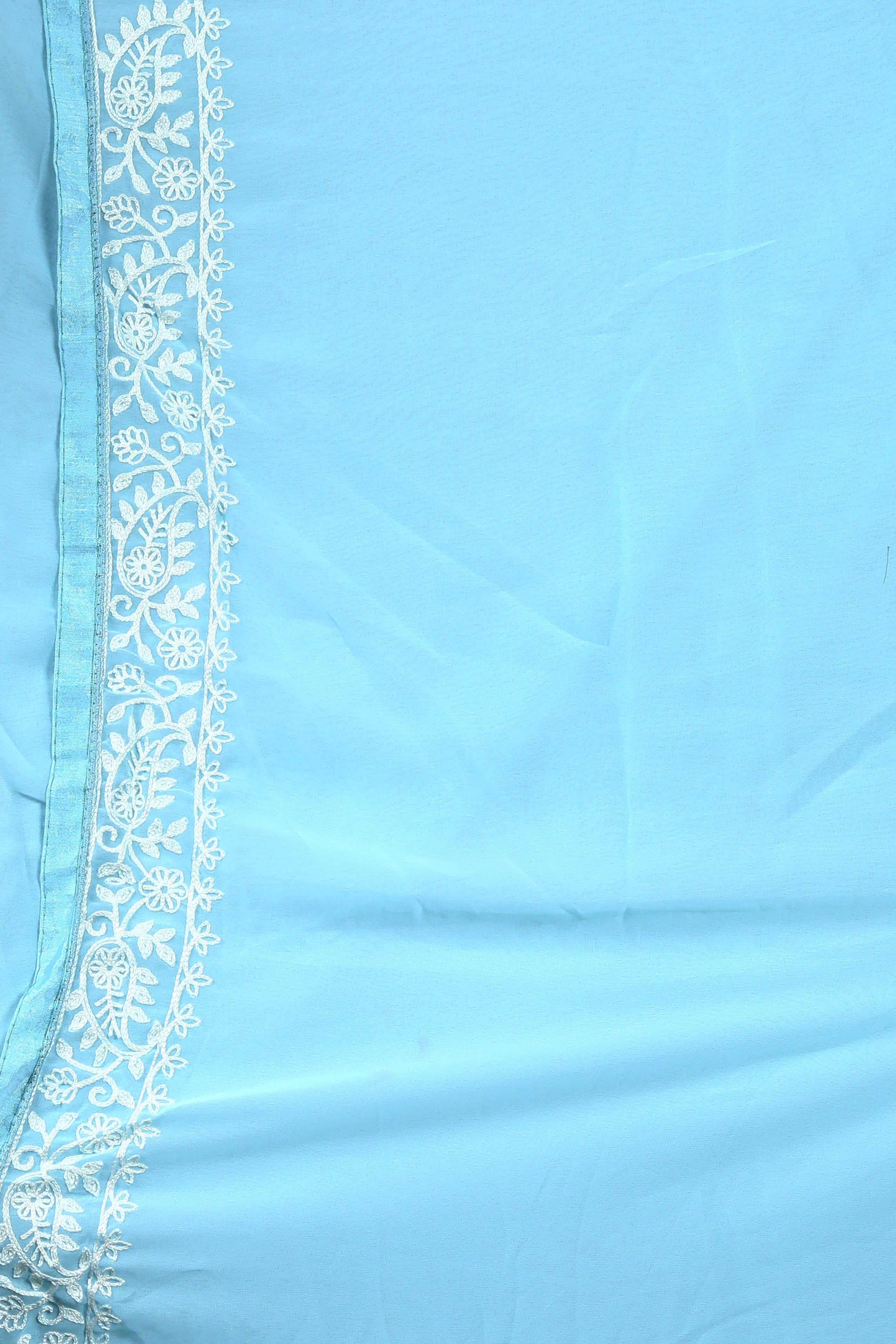 Light Blue Blended Chiffon Silk Saree