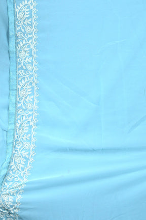 Light Blue Blended Chiffon Silk Saree
