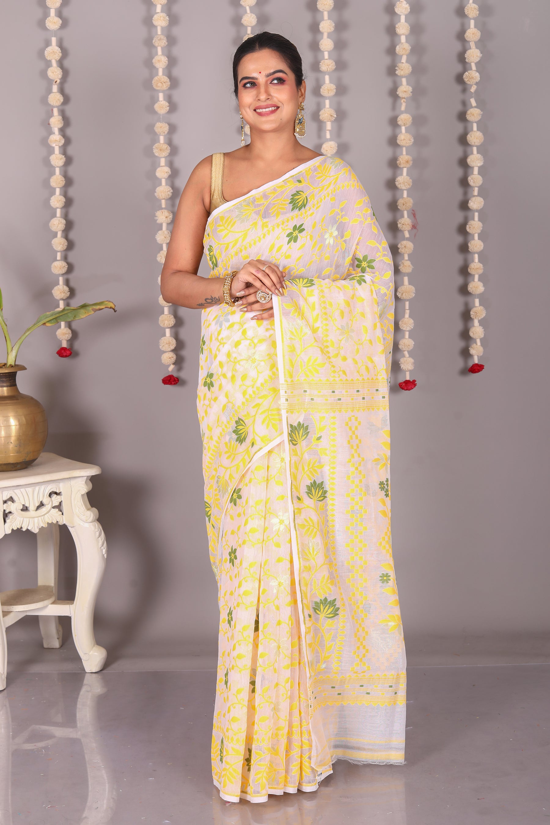 White Cotton Jamdani Saree - Keya Seth Exclusive