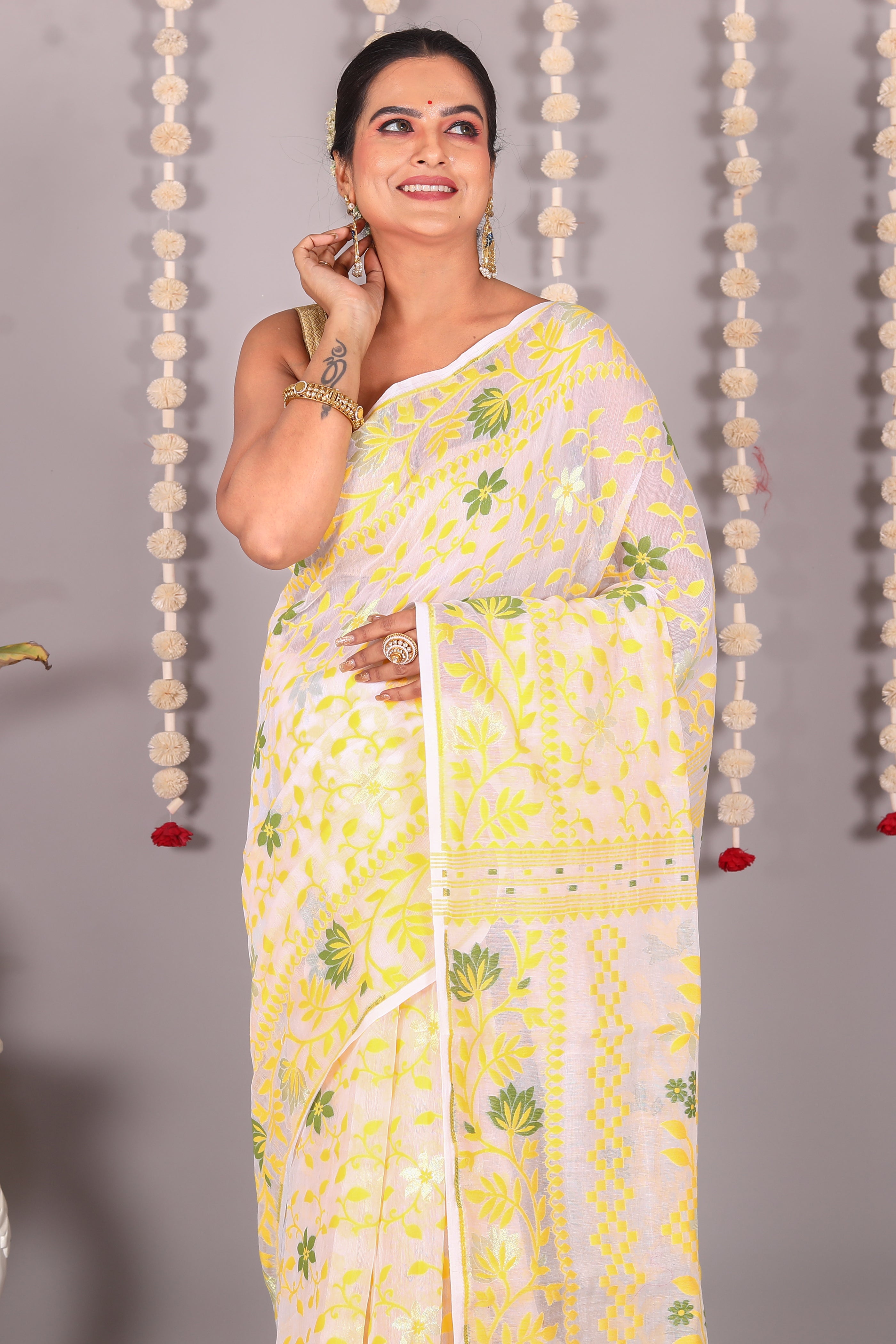 White Cotton Jamdani Saree - Keya Seth Exclusive