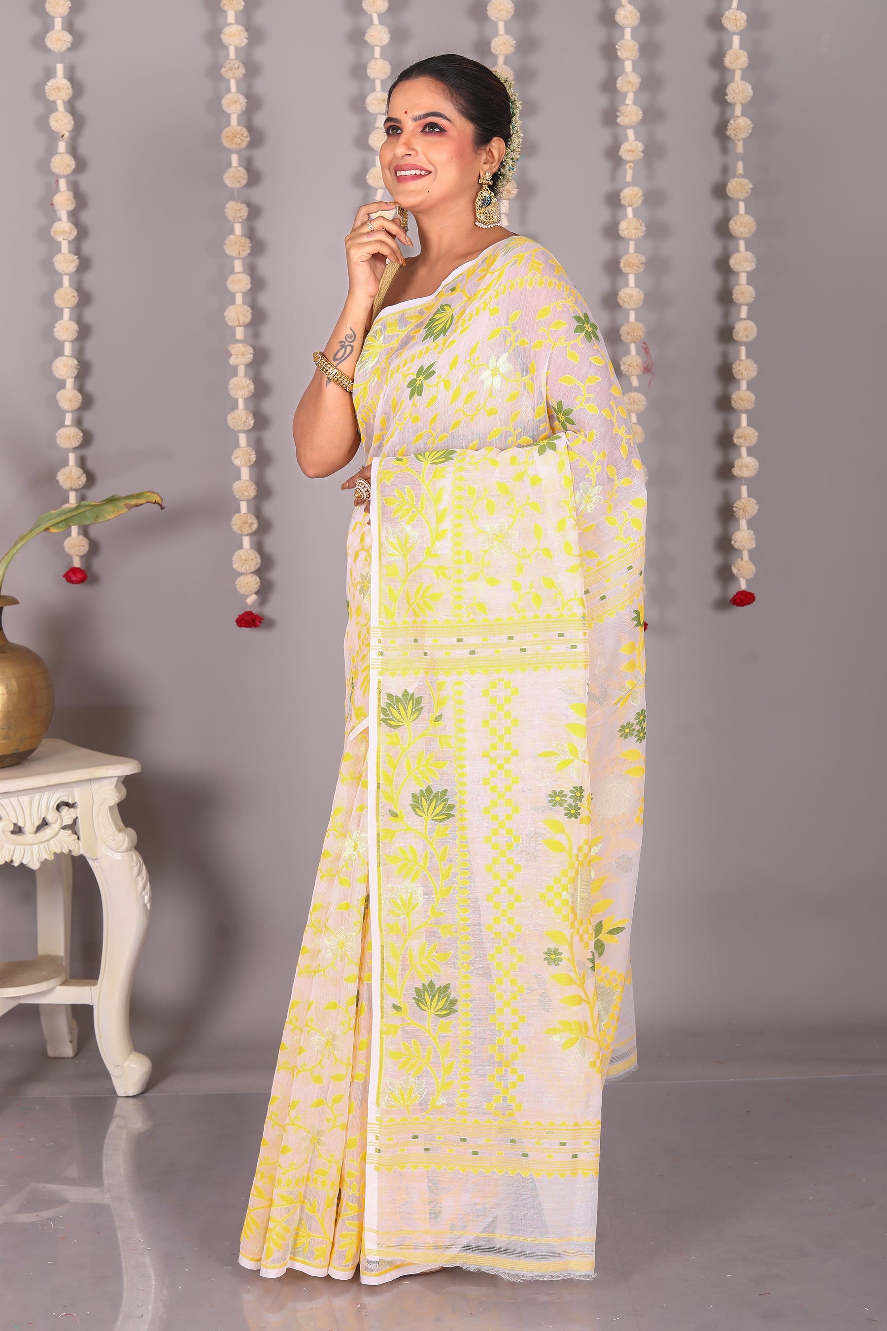 White Cotton Jamdani Saree - Keya Seth Exclusive
