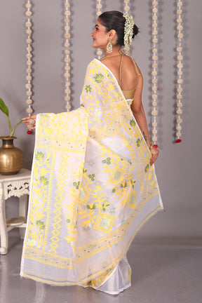 White Cotton Jamdani Saree - Keya Seth Exclusive