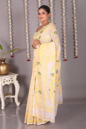 White Cotton Jamdani Saree - Keya Seth Exclusive
