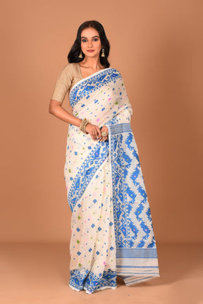 White Blue Jamdani Saree - Keya Seth Exclusive