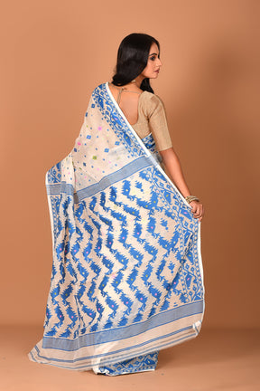 White Blue Jamdani Saree - Keya Seth Exclusive