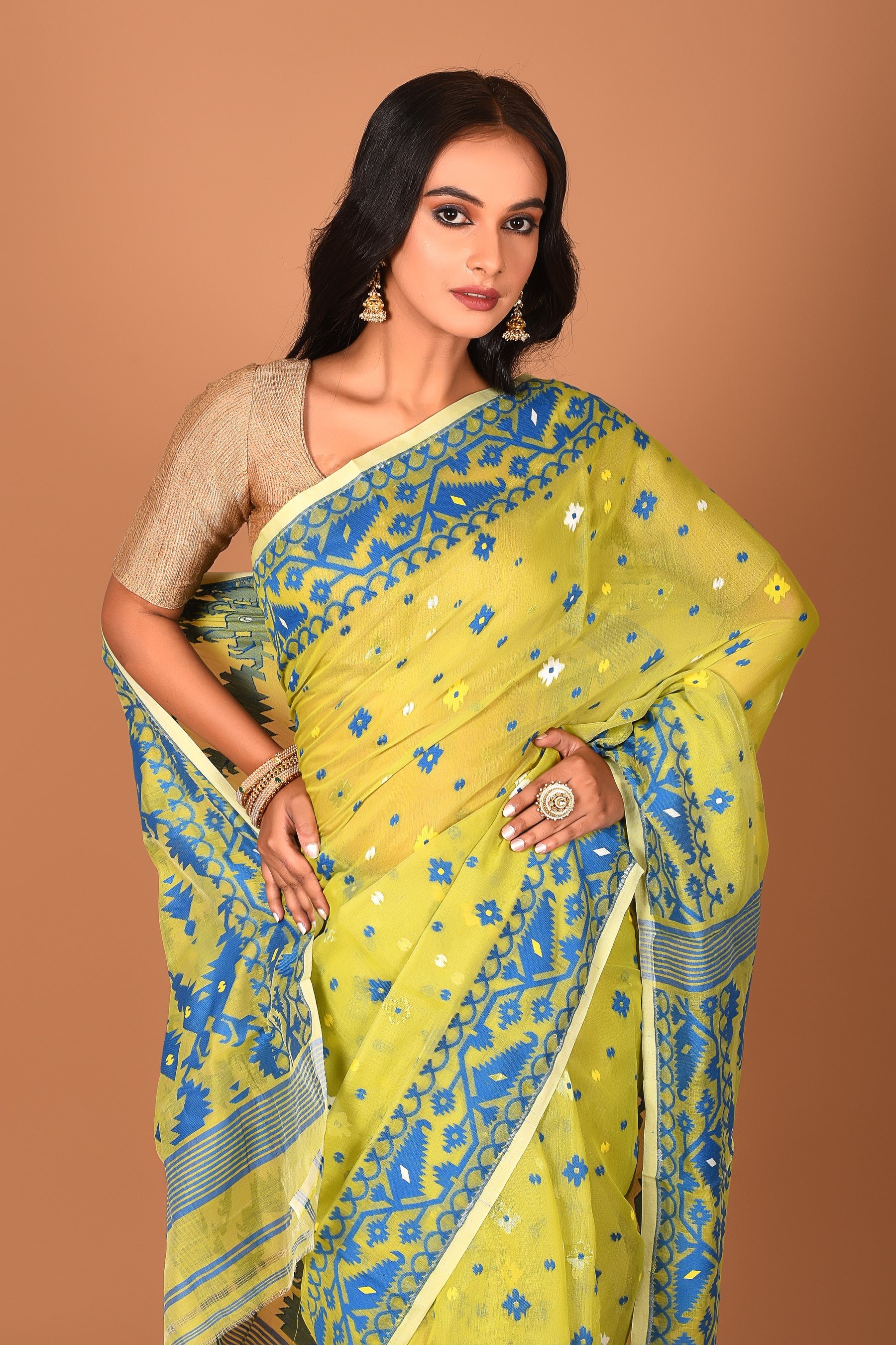 Olive Jamdani Saree - Keya Seth Exclusive