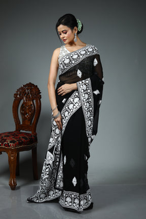 Black Blended Chiffon Saree