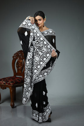 Black Blended Chiffon Saree