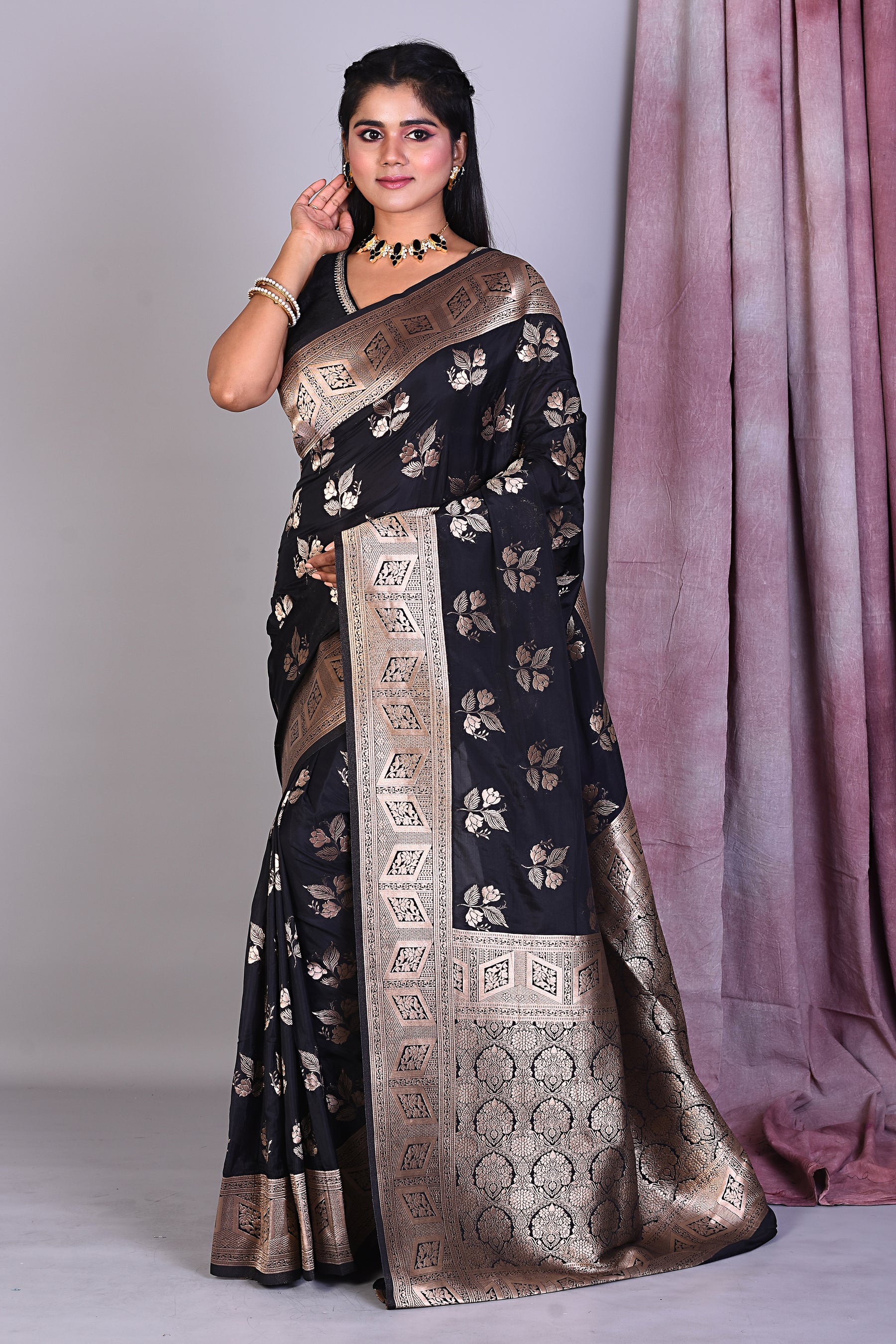 Black Blended Organza Saree with Zari Works - Keya Seth Exclusive