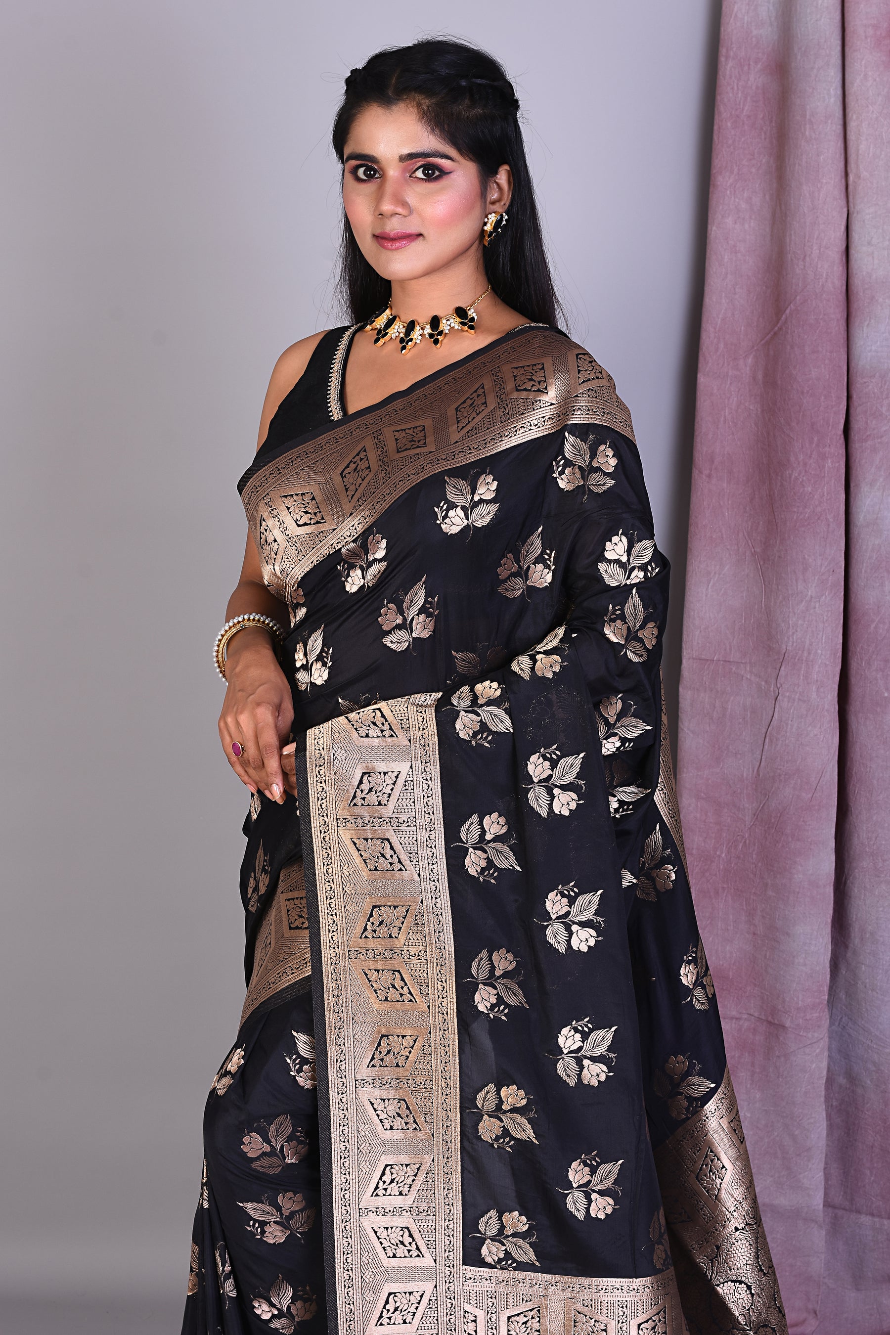 Black Blended Organza Saree with Zari Works - Keya Seth Exclusive