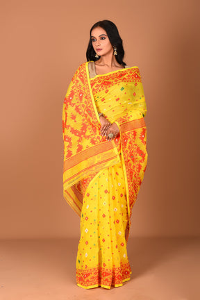 Yellow Red Jamdani Saree - Keya Seth Exclusive