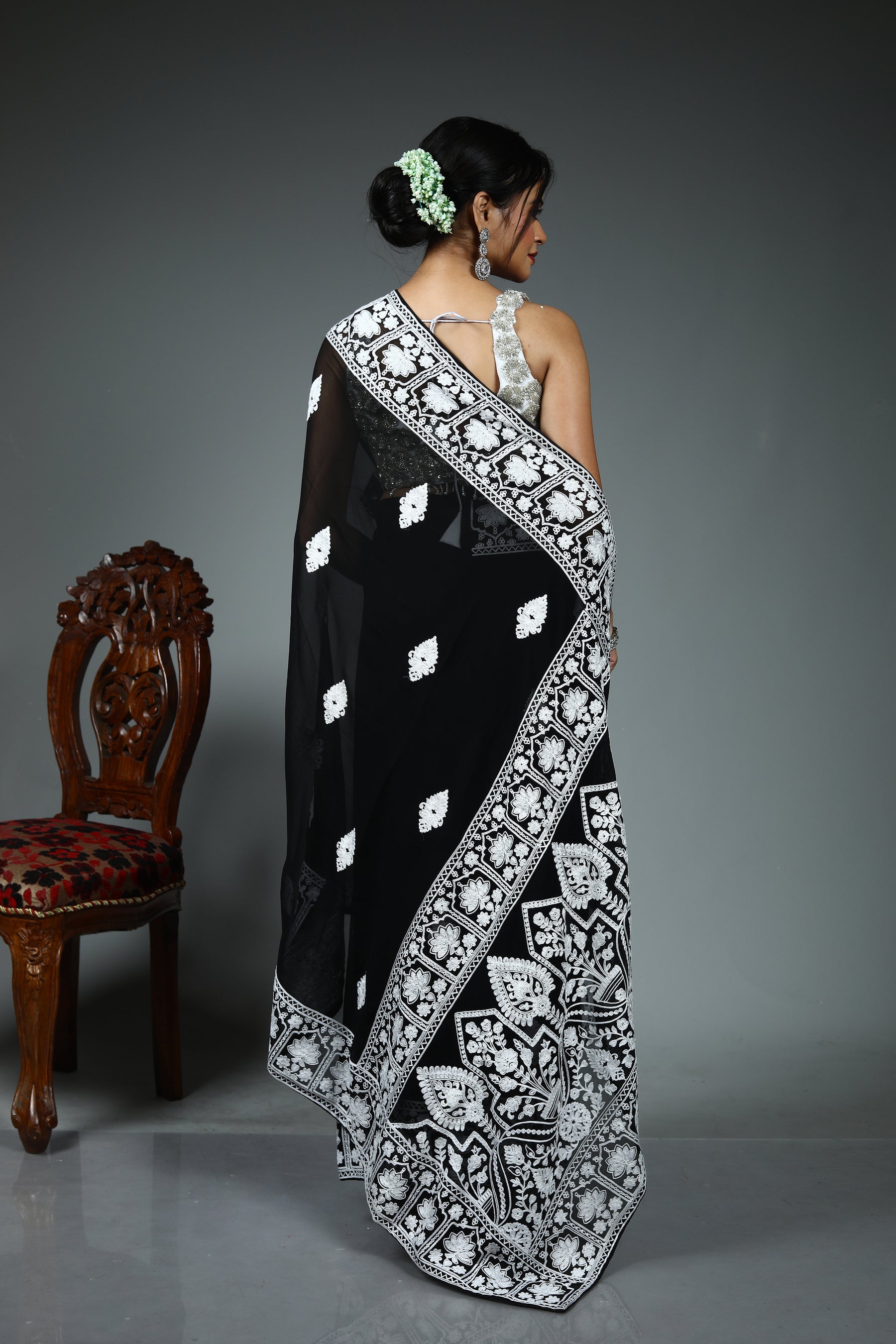 Black Blended Chiffon Saree