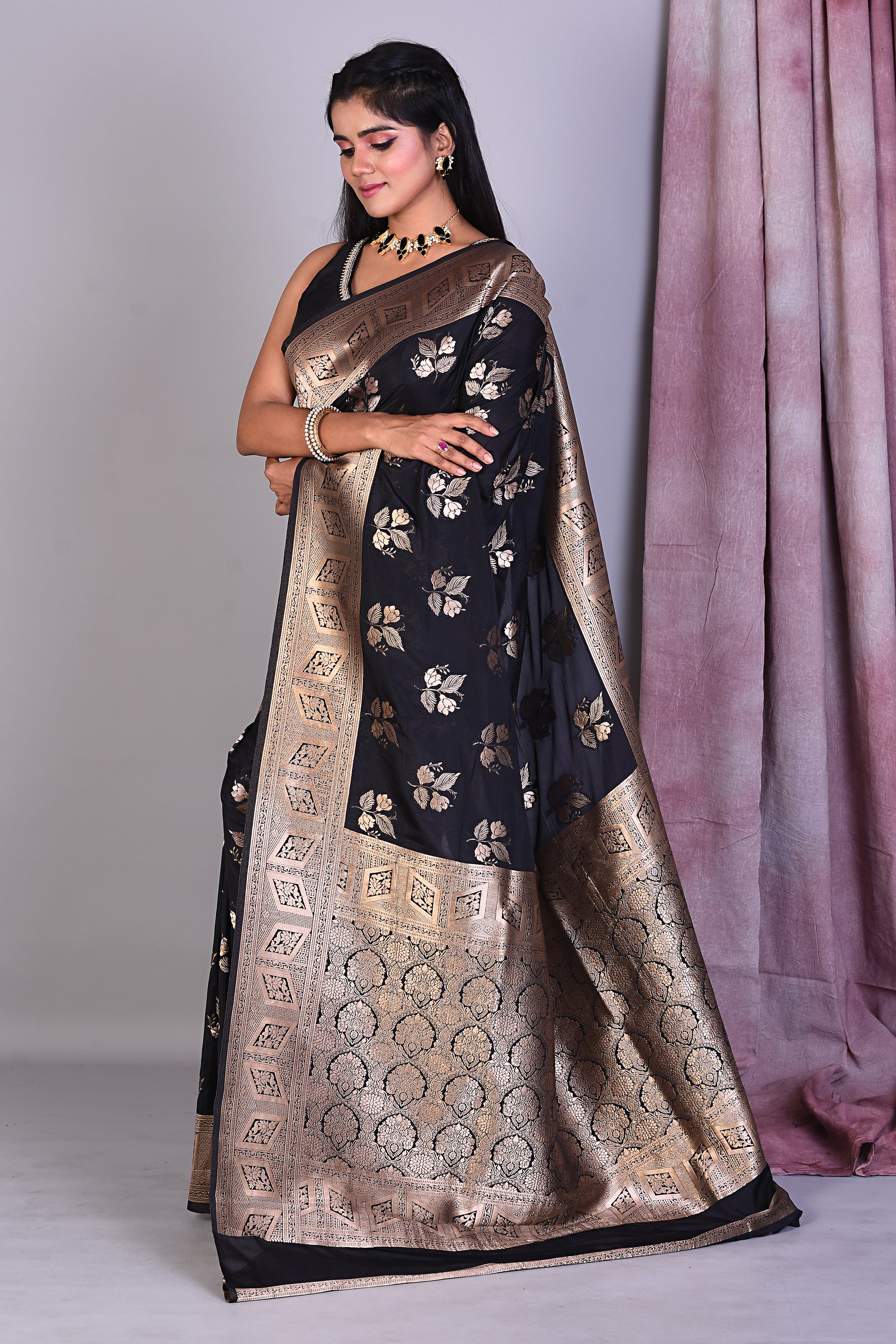 Black Blended Organza Saree with Zari Works - Keya Seth Exclusive