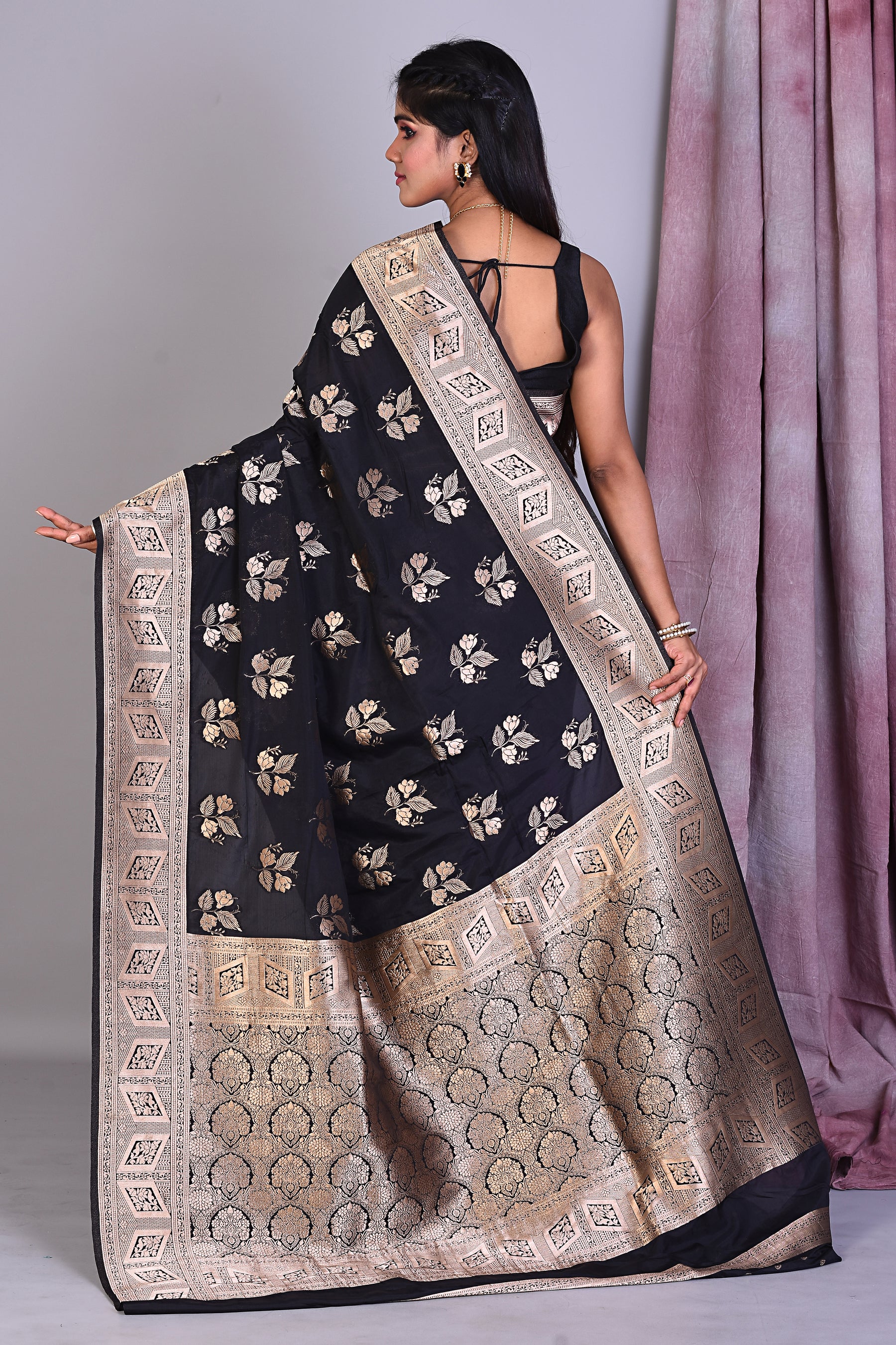 Black Blended Organza Saree with Zari Works - Keya Seth Exclusive