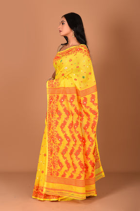 Yellow Red Jamdani Saree - Keya Seth Exclusive