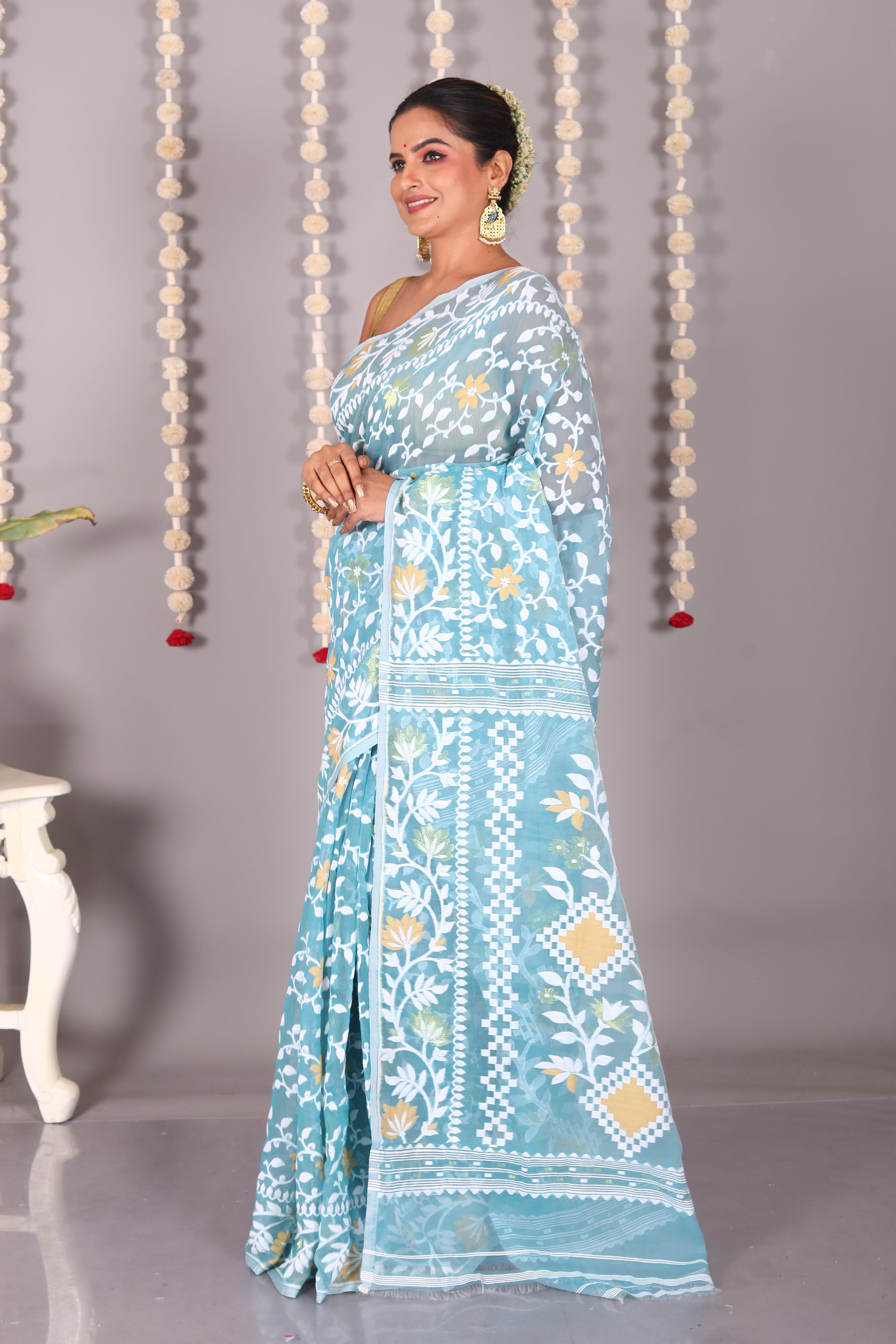 Blue Cotton Jamdani Saree - Keya Seth Exclusive