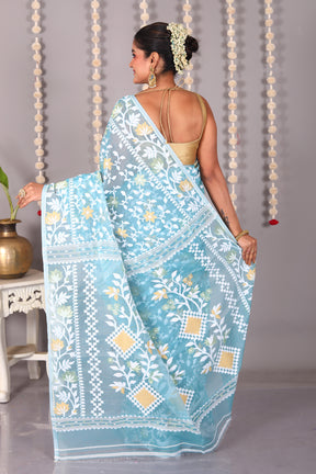 Blue Cotton Jamdani Saree - Keya Seth Exclusive