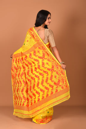 Yellow Red Jamdani Saree - Keya Seth Exclusive