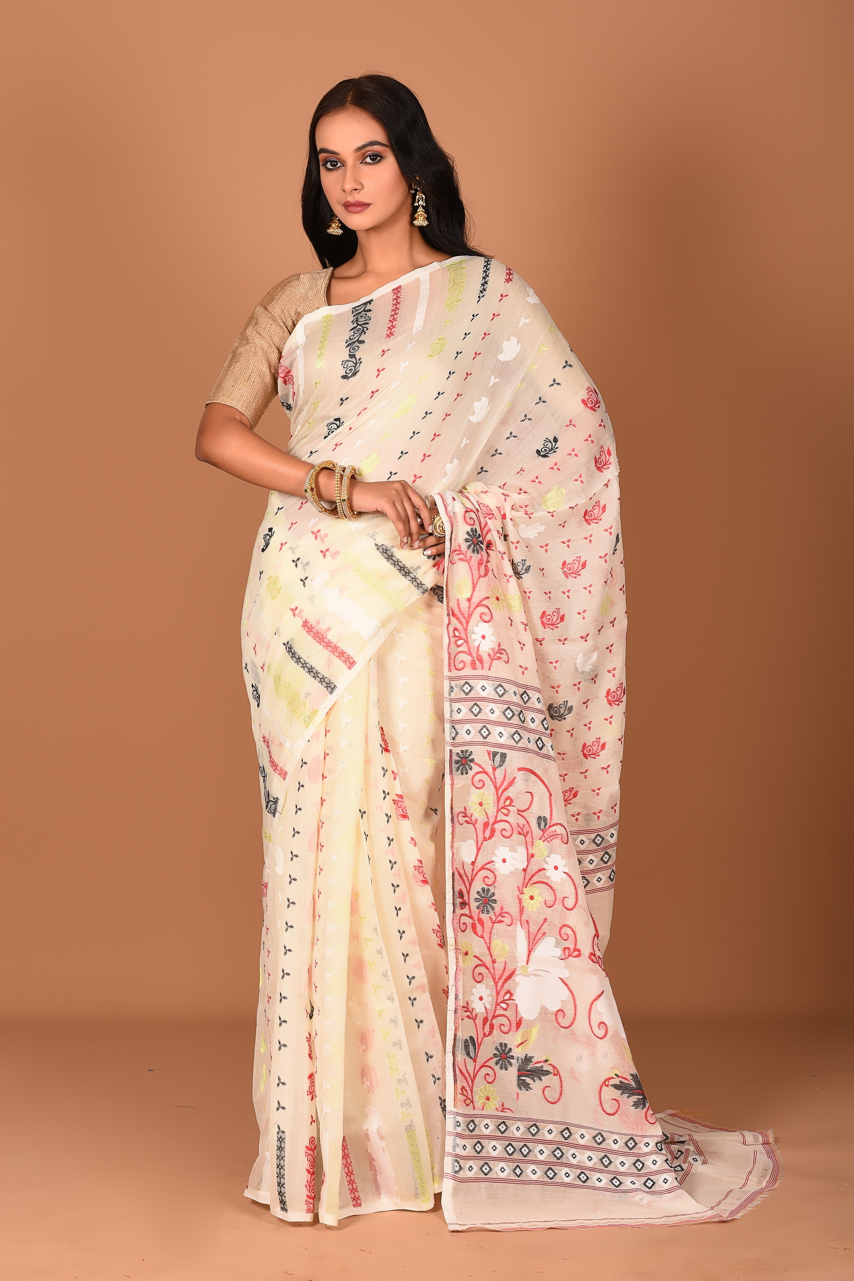 Cream Jamdani Saree - Keya Seth Exclusive