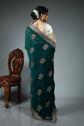 Dark Green Blended Georgette Saree