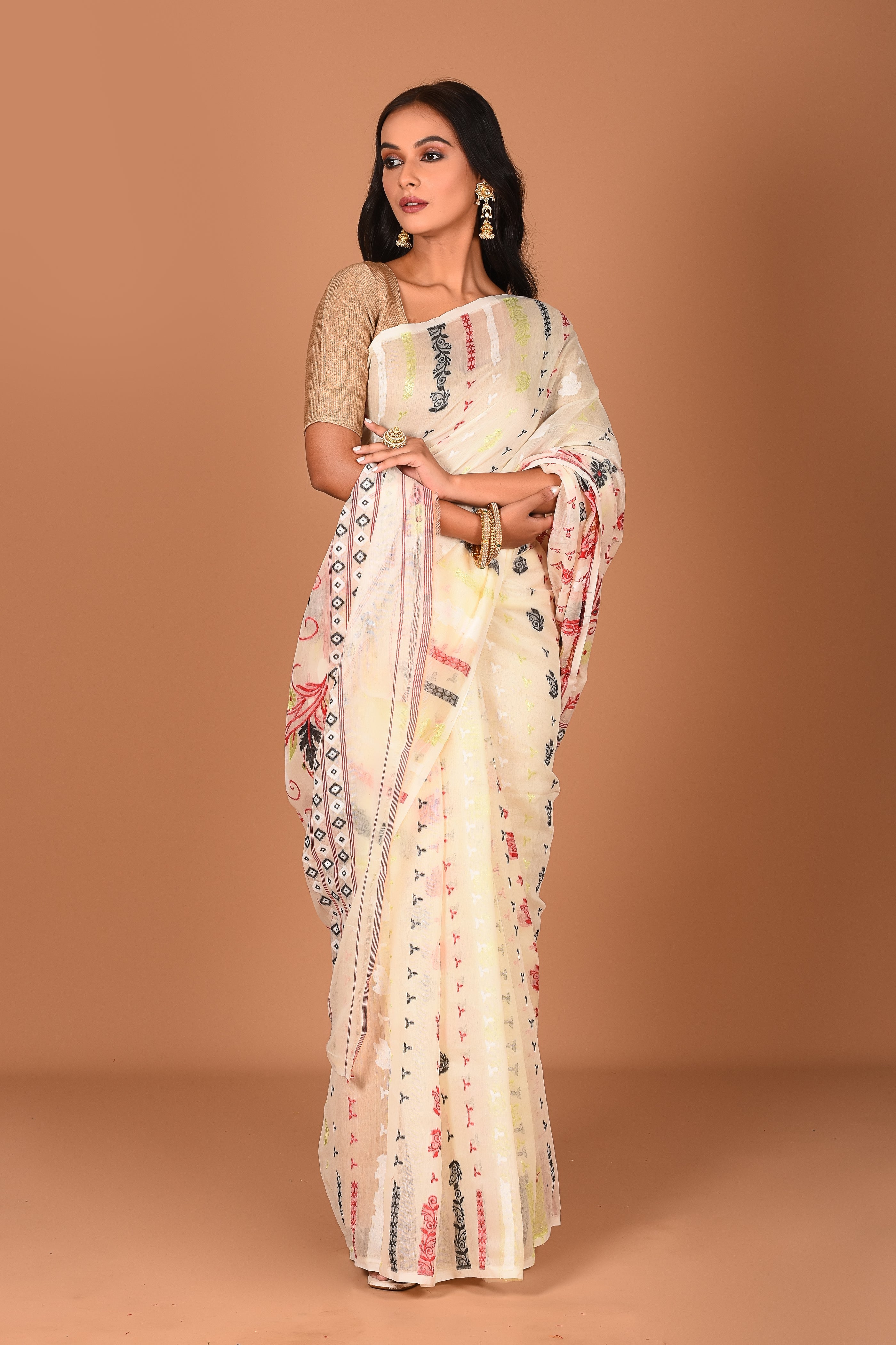 Cream Jamdani Saree - Keya Seth Exclusive