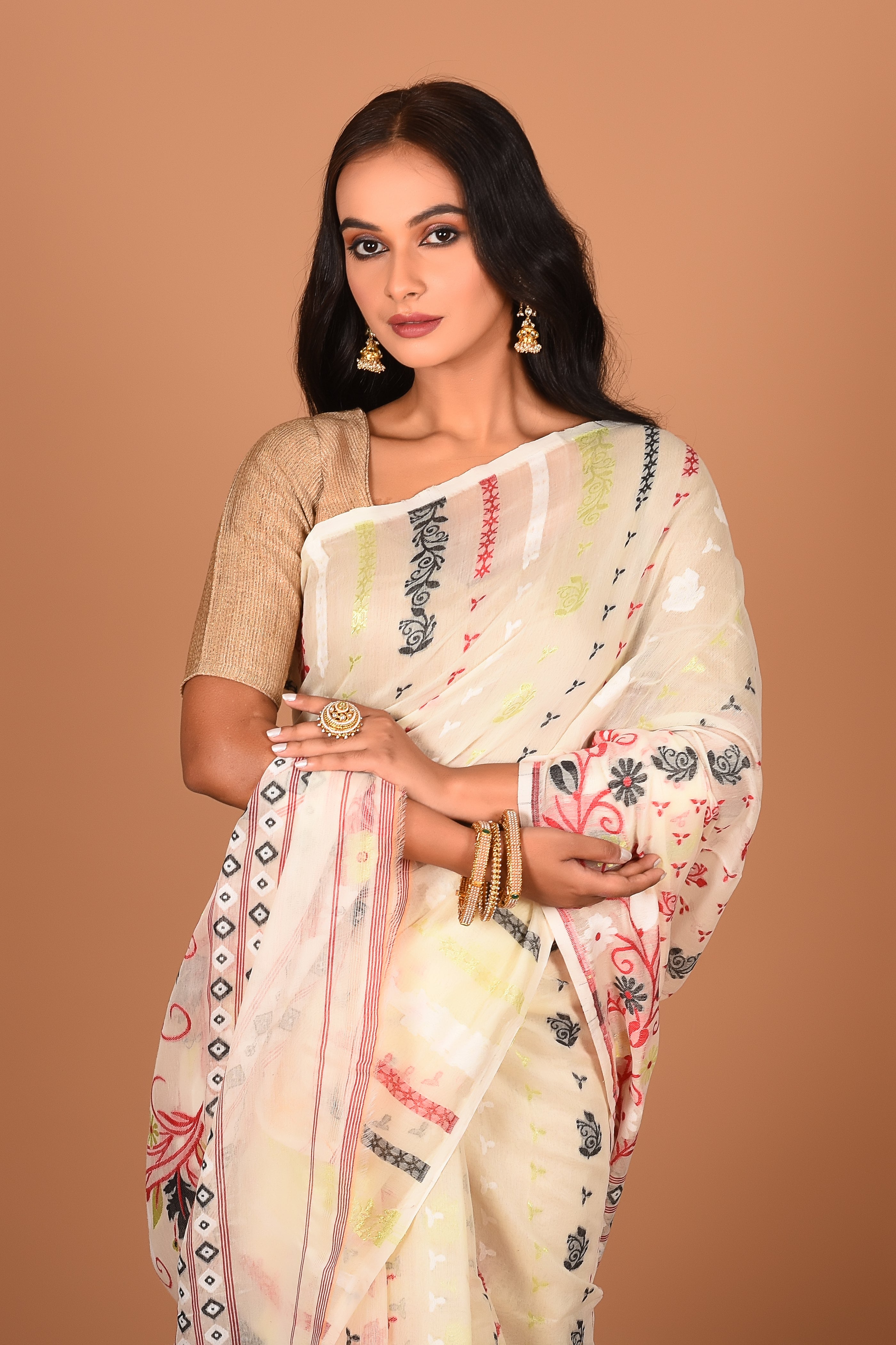 Cream Jamdani Saree - Keya Seth Exclusive