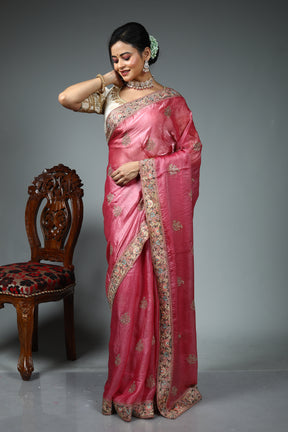 Pink Blended Georgette Saree