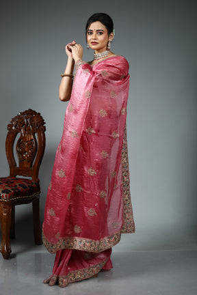 Pink Blended Georgette Saree