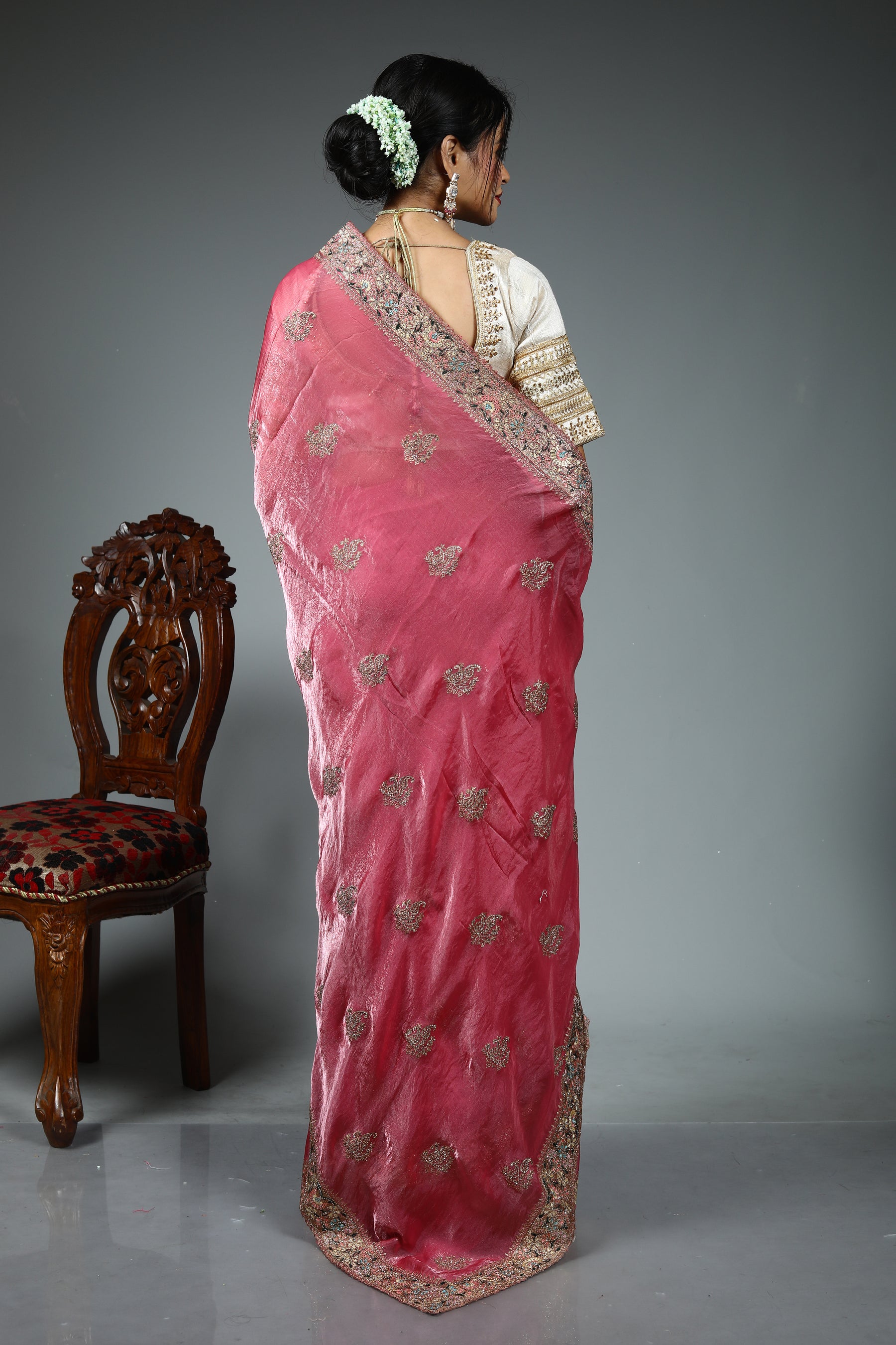 Pink Blended Georgette Saree