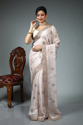 White Blended Georgette Saree