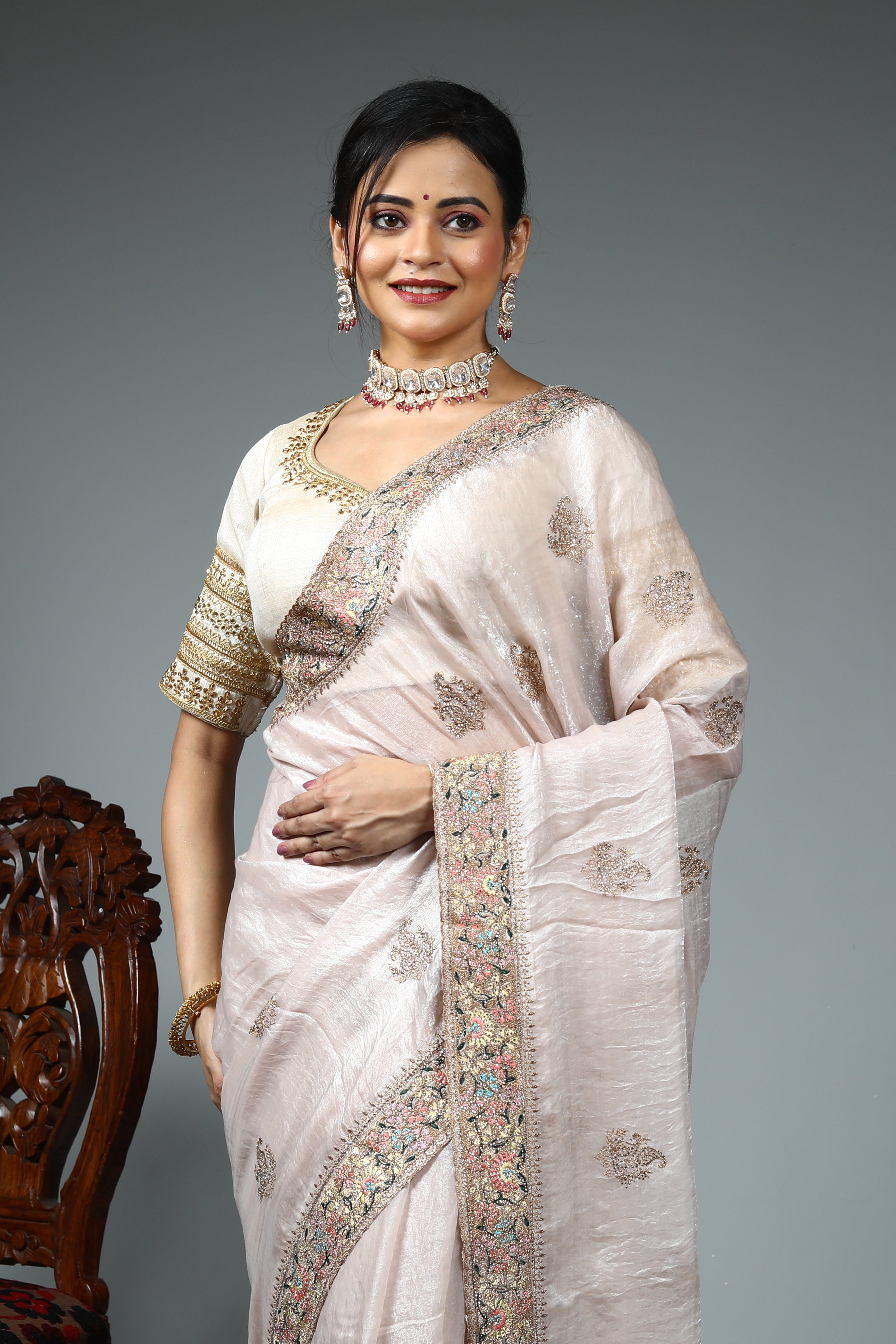 White Blended Georgette Saree