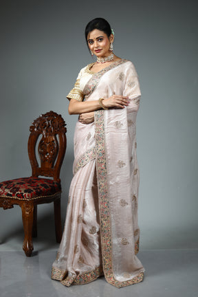 White Blended Georgette Saree