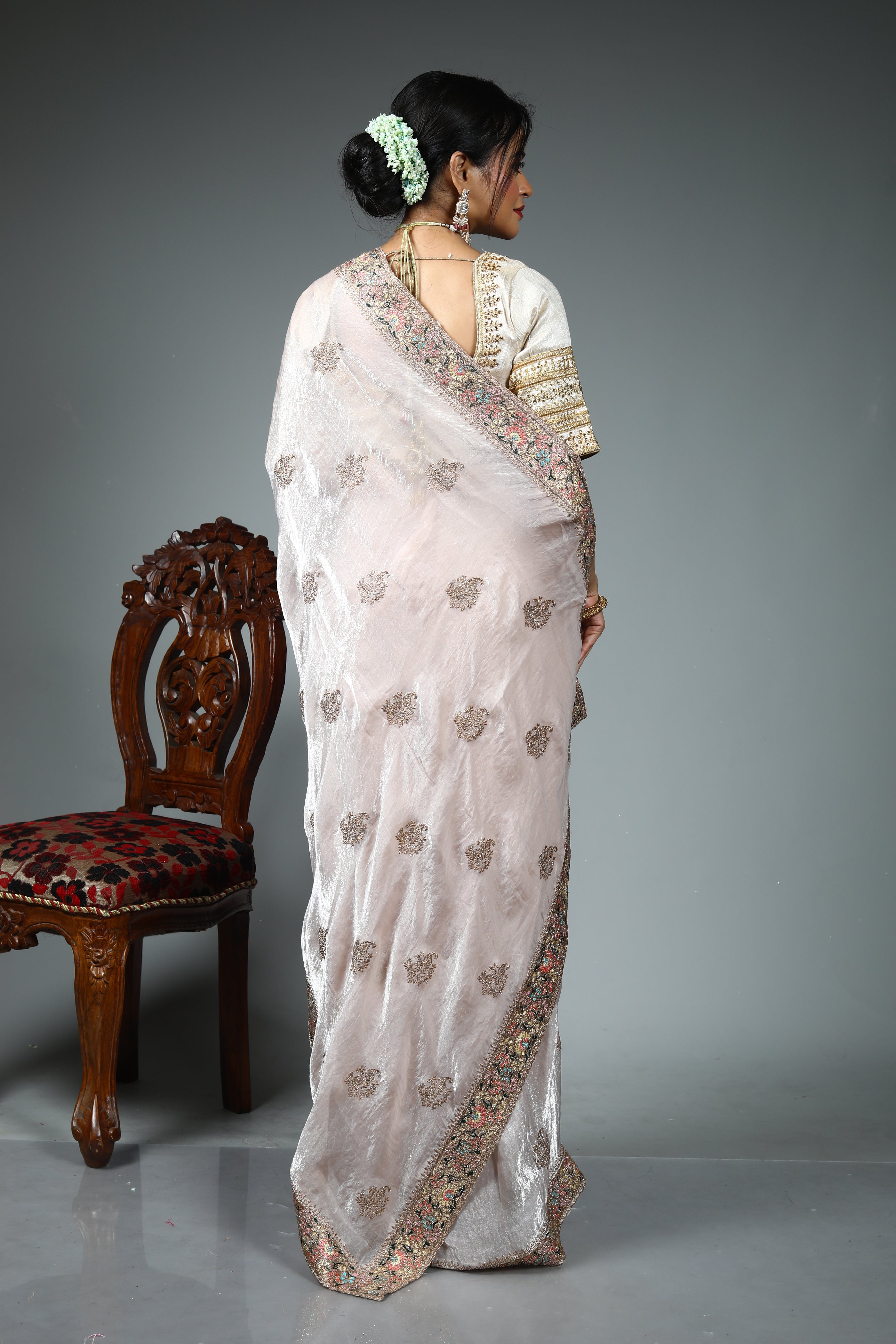 White Blended Georgette Saree