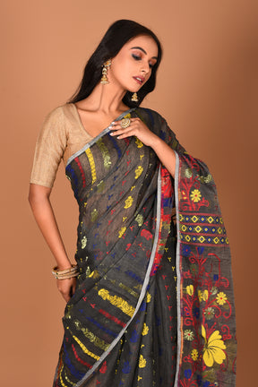 Charcoal Black Jamdani Saree - Keya Seth Exclusive